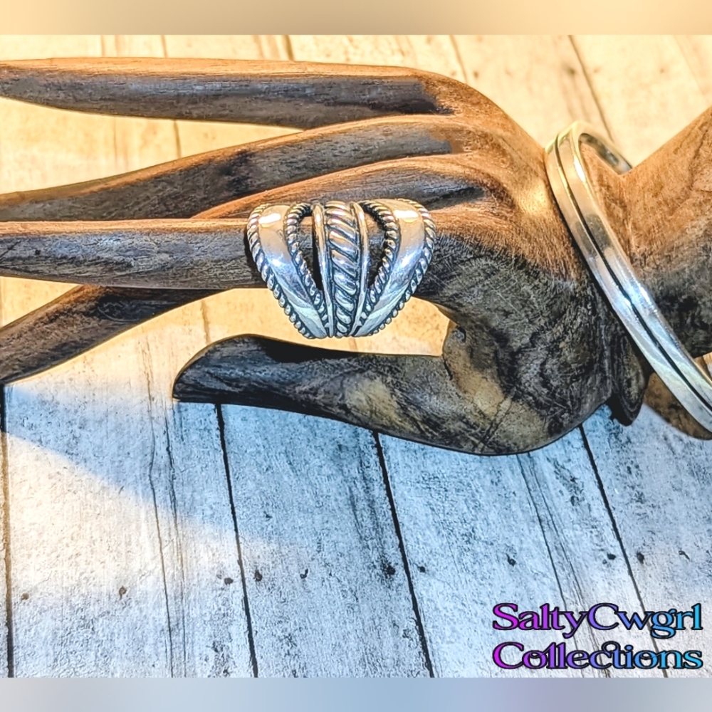 Carolyn Pollock Relios Wide Split Face Rope Design Sterling .925 Statement Ring